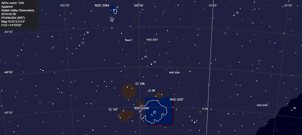Rosette and cone Nebulae star map